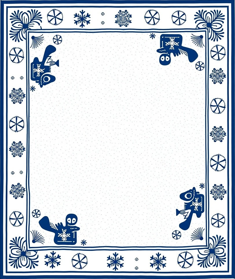 Whimsical Blue Snowflake Creatures Border Rug