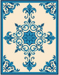 Ornate Azure Scrollwork Symmetry Rug
