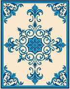 Ornate Azure Scrollwork Symmetry Rug
