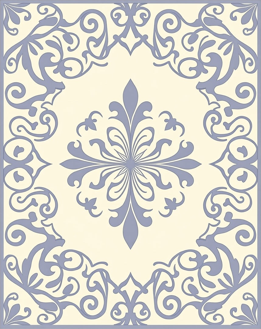 Cream And Lavender Scrollwork Medallion Rug