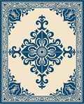 Ornate Blue Flourish Symmetrical Arrangement Rug