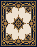 Navy Gold Ornate Medallion Scroll Rug