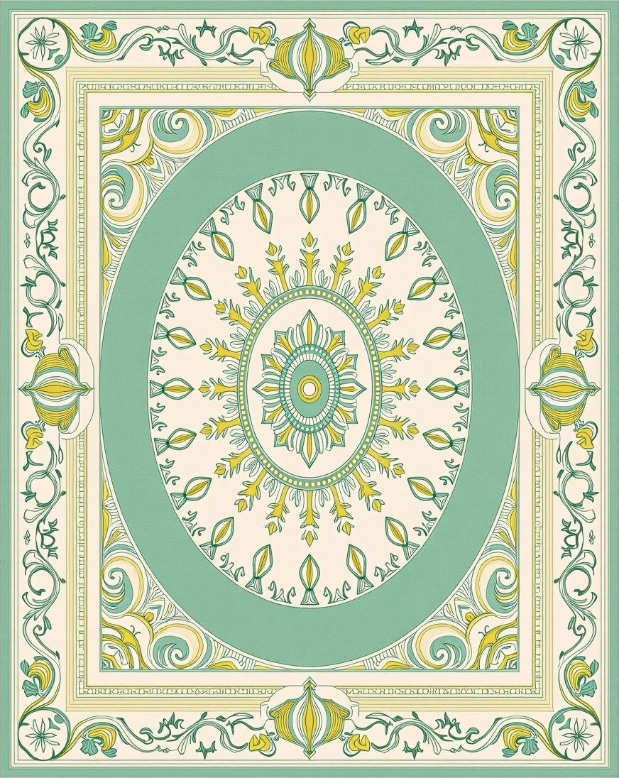 Vintage Mint Green Floral Medallion Rug