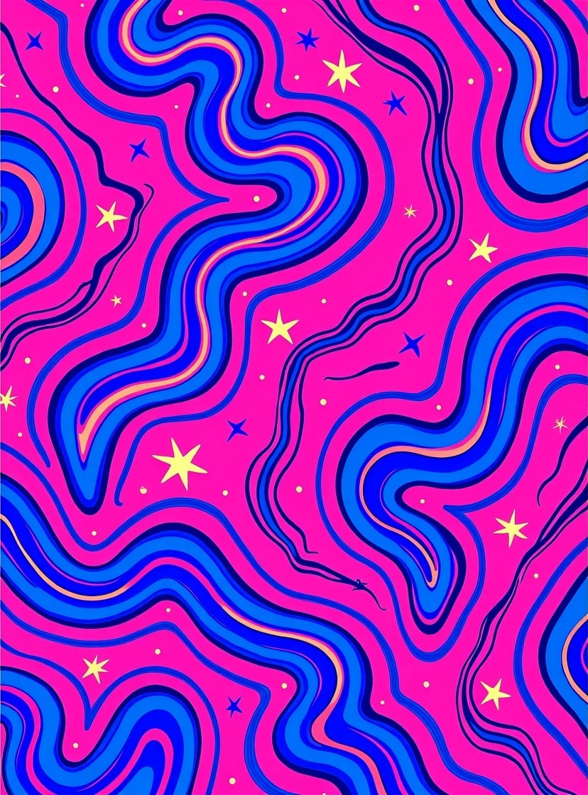 Pink Abstract Swirl Waves Stars Rug