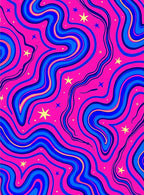 Pink Abstract Swirl Waves Stars Rug