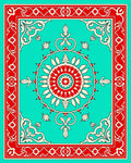 Turquoise Red Floral Medallion Border Rug