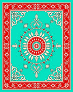 Turquoise Red Floral Medallion Border Rug