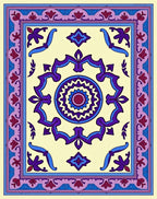 Cream Purple Blue Floral Medallion Rug