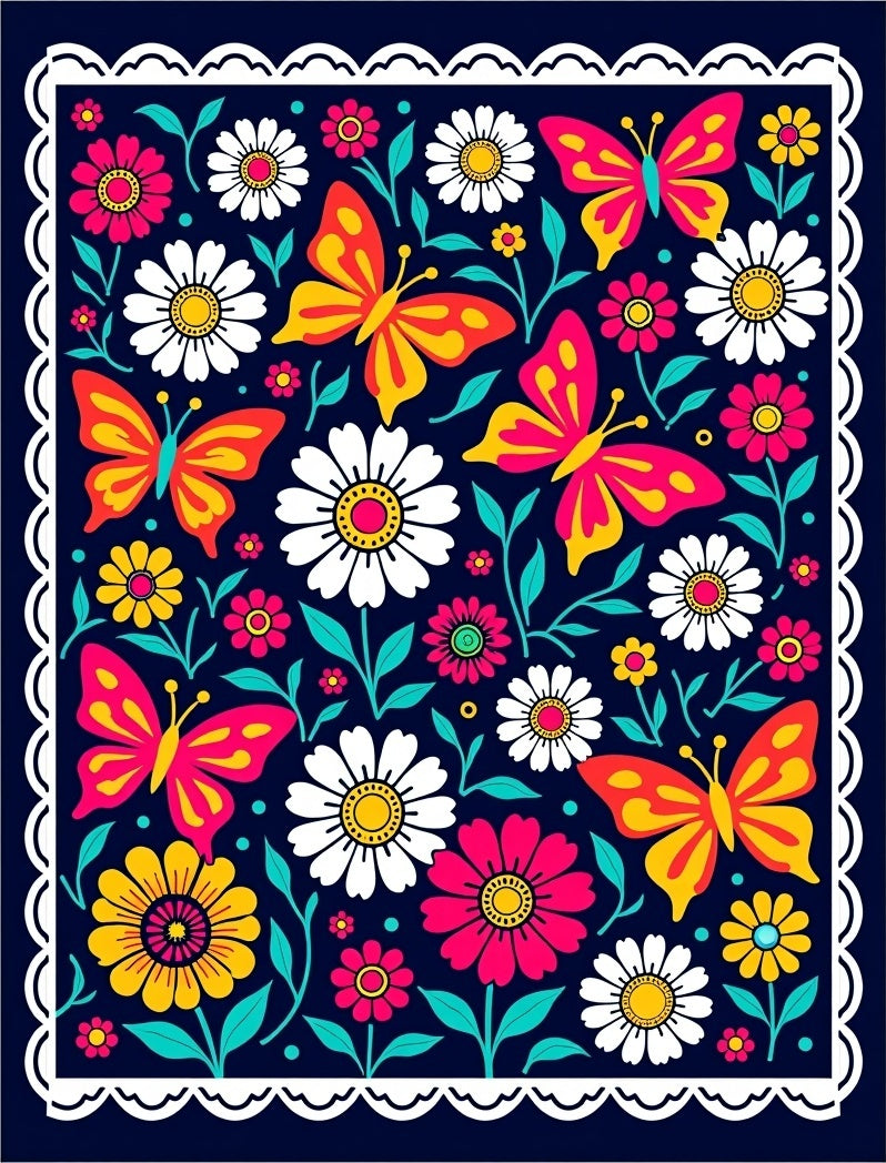 Vibrant Butterfly Floral Garden Rug