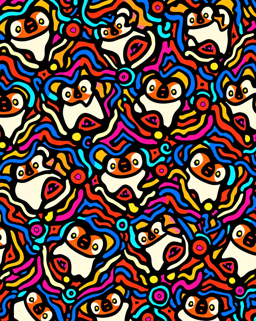 Vibrant Whimsical Colorful Character Swirls Rug