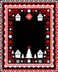 Red White Snowy Village Border Rug