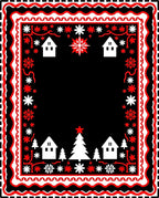 Red White Snowy Village Border Rug