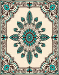 Turquoise Brown Floral Medallion Border Rug