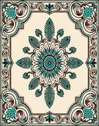 Turquoise Brown Floral Medallion Border Rug