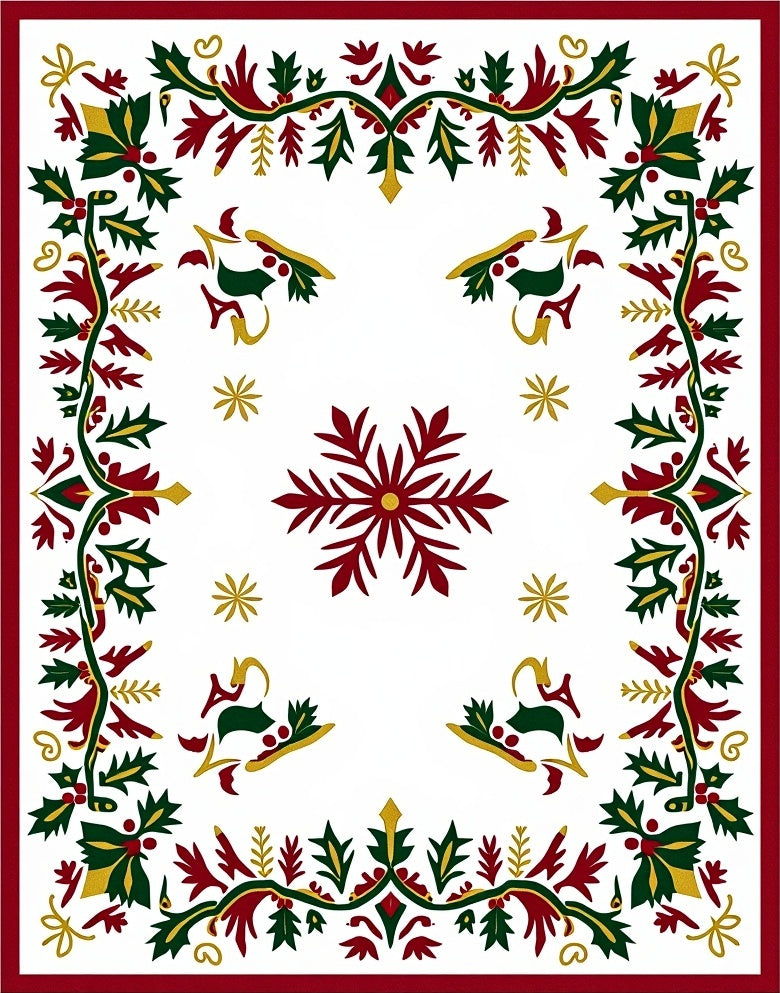 Festive Holly Reindeer Snowflake Medallion Rug