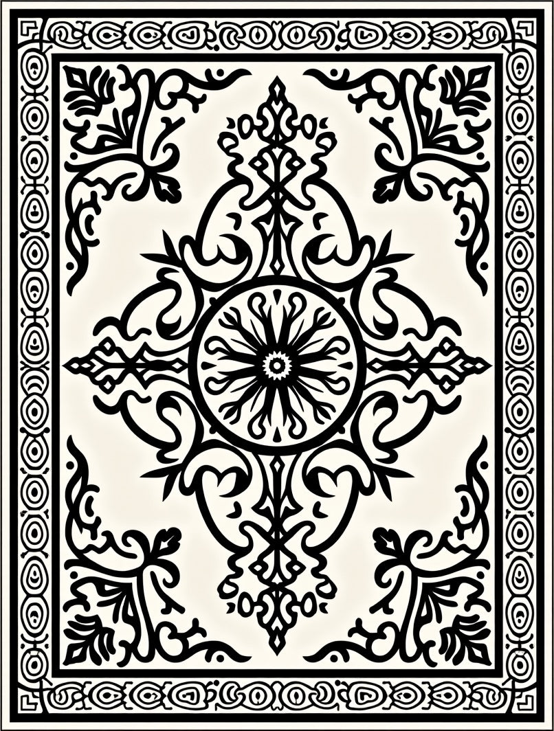 Classic Black Ivory Ornate Scroll Rug