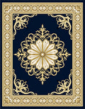 Grand Navy Gold Floral Medallion Traditional Rug