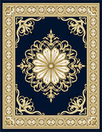 Grand Navy Gold Floral Medallion Traditional Rug