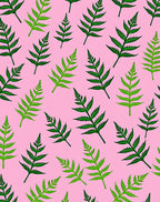 Green Fern Leaves on Pink Background Rug