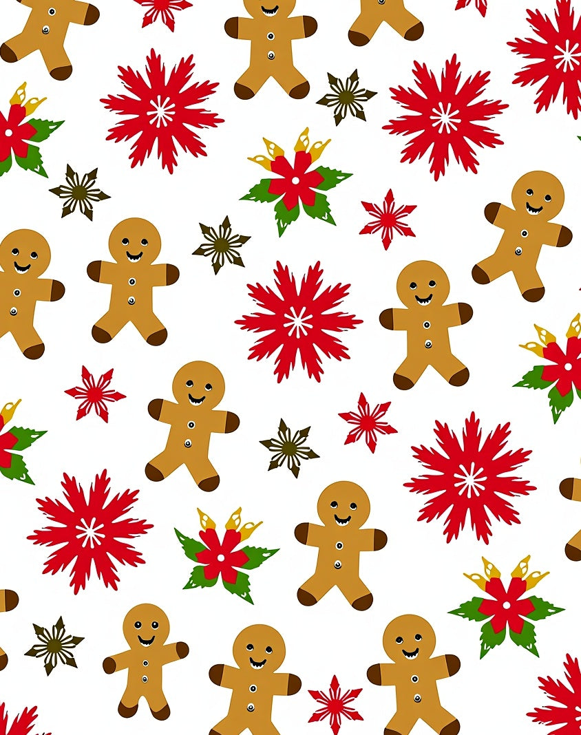 Gingerbread Man Red Poinsettia Snowflakes Rug