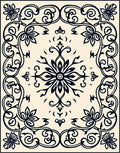 Ornate Cream and Navy Floral Frame Rug