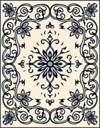 Ornate Cream and Navy Floral Frame Rug