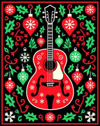 Holiday Red Guitar Snowflake Ornaments Rug