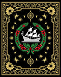 Nautical Black Gold Floral Ship Wreath Rug