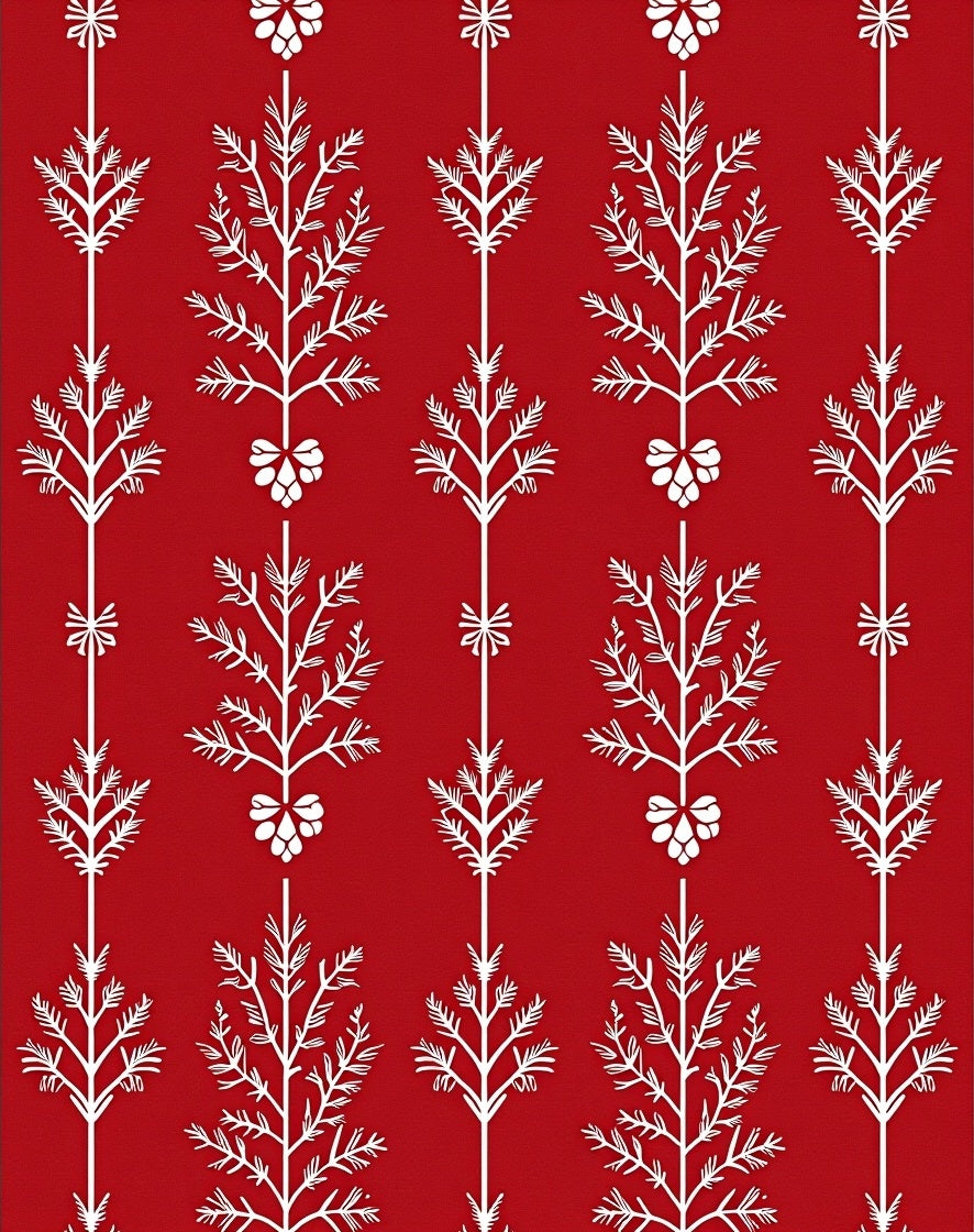 White Folk Art Tree Red Rug