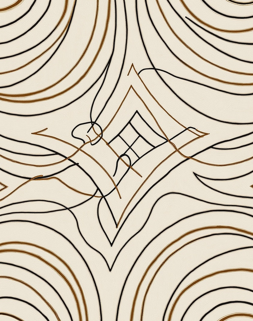 Creamy Beige Abstract Line Art Rug