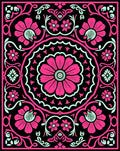 Vibrant Pink Floral Mandala Black Rug