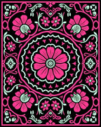 Vibrant Pink Floral Mandala Black Rug