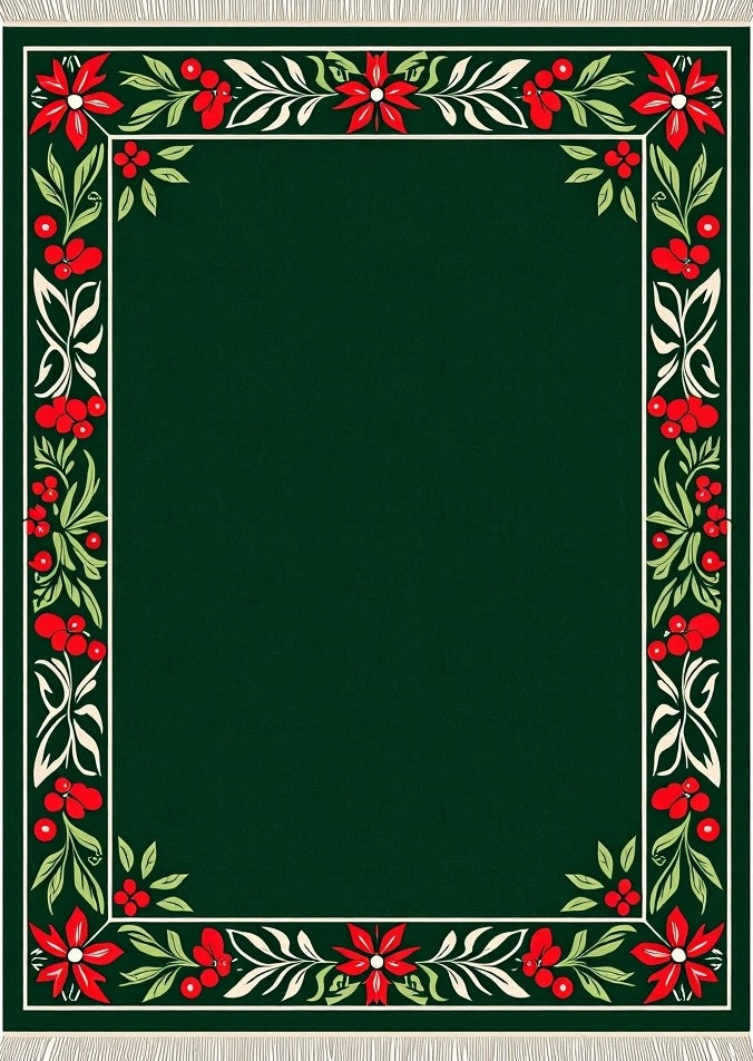 Elegant Red Berry Floral Border Rug