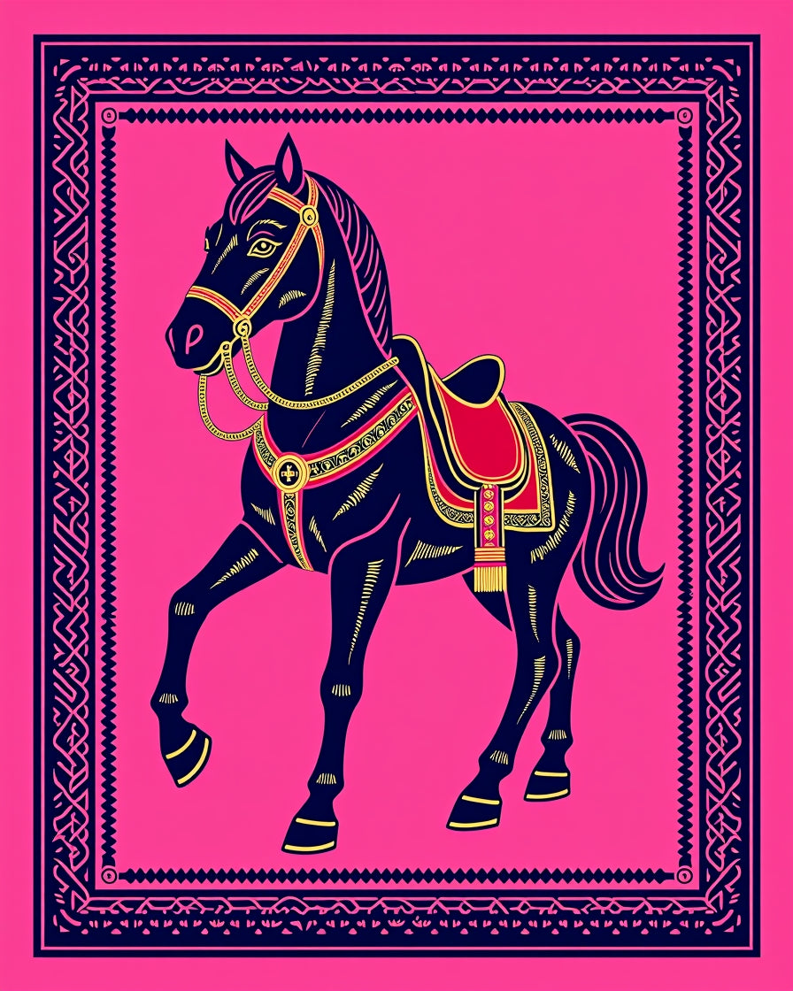 Vibrant Pink Horse Equestrian Frame Rug