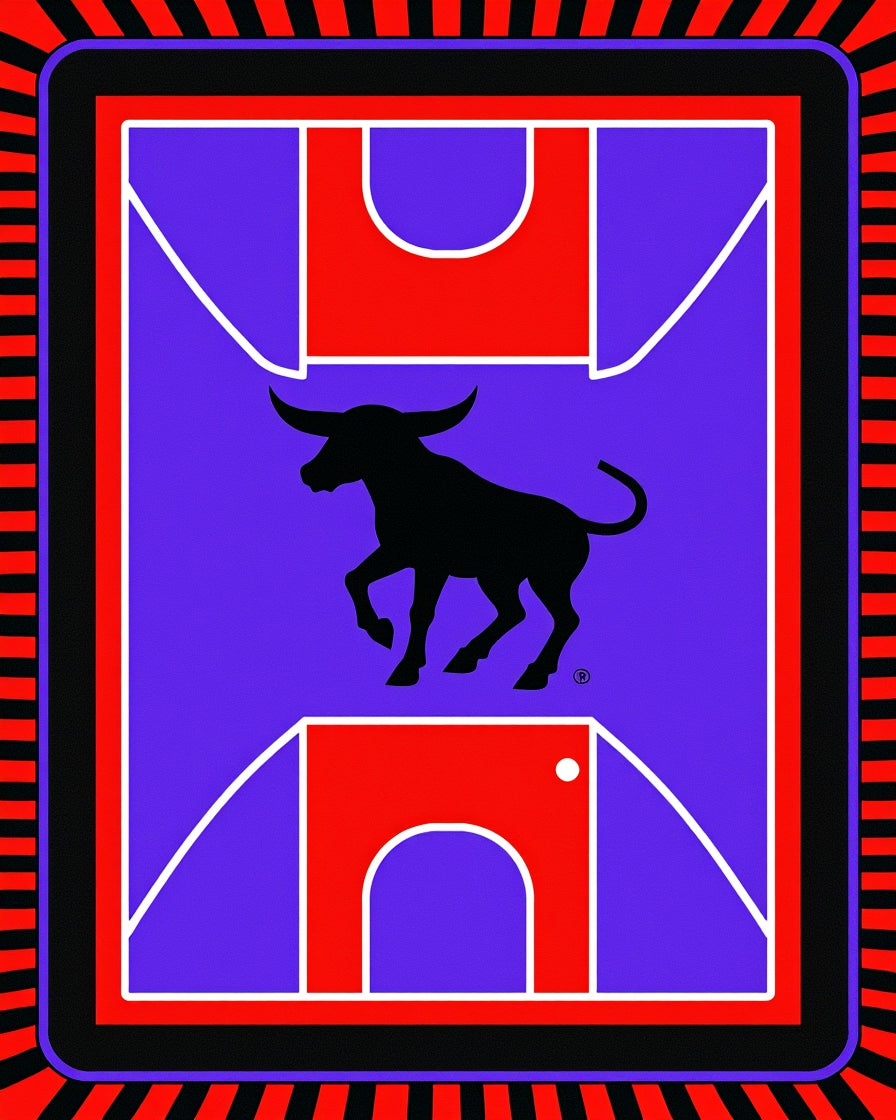 Bold Black Bull Red Geometric Rug