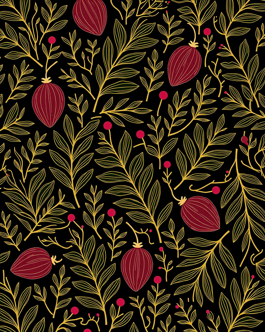Crimson Berry Leafy Branches Rug