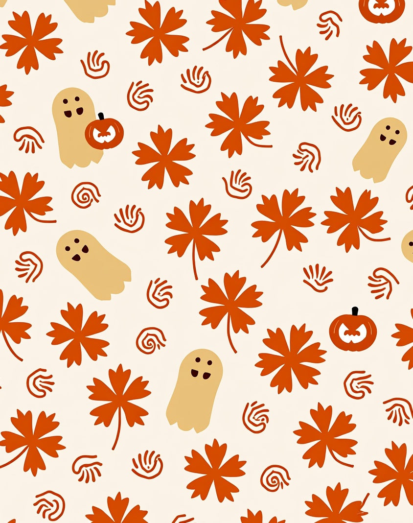 Autumnal Beige Ghost Pumpkin Flowers Rug