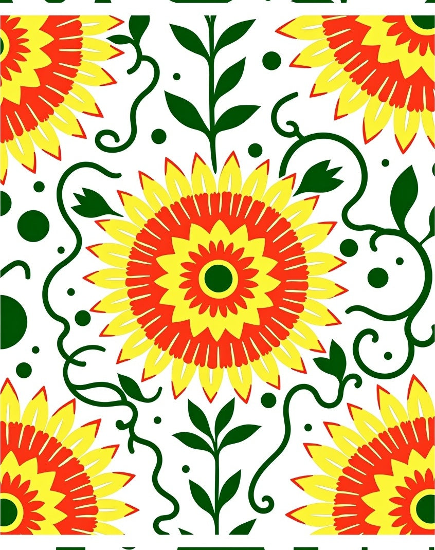Vibrant Red Yellow Floral Vines Rug