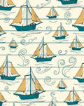 Teal Sailboat Nautical Swirl Cream Rug