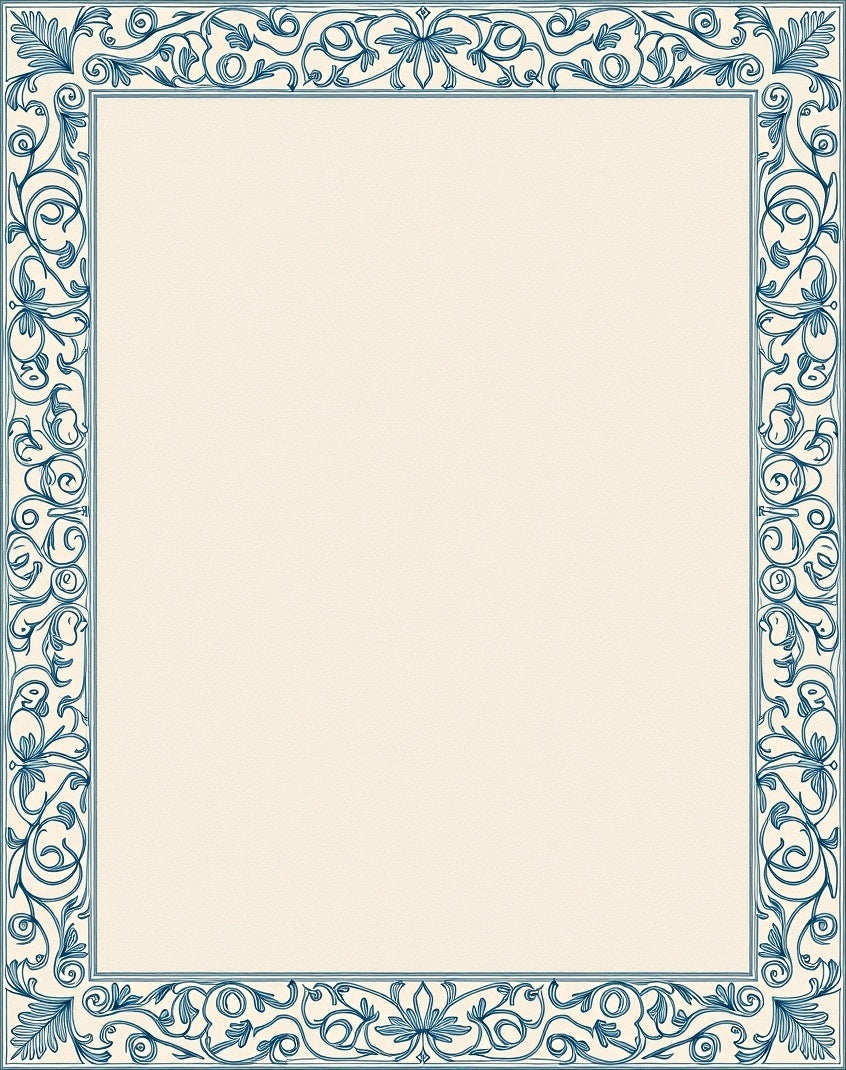 Ornate Teal Floral Scroll Border Rug