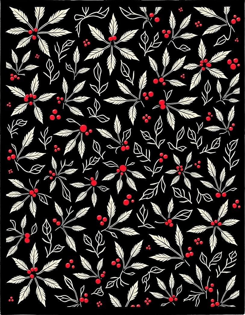 Christmas Holly Berry Leaf Garland Rug