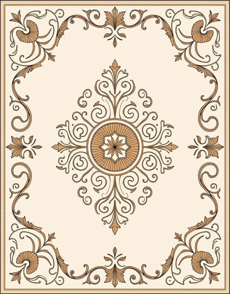 Ornate Golden Floral Medallion Rug