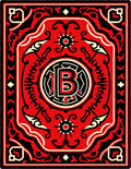 Bold Red Black Circular Emblem Rug