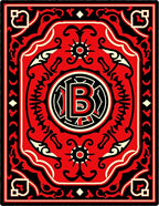 Bold Red Black Circular Emblem Rug