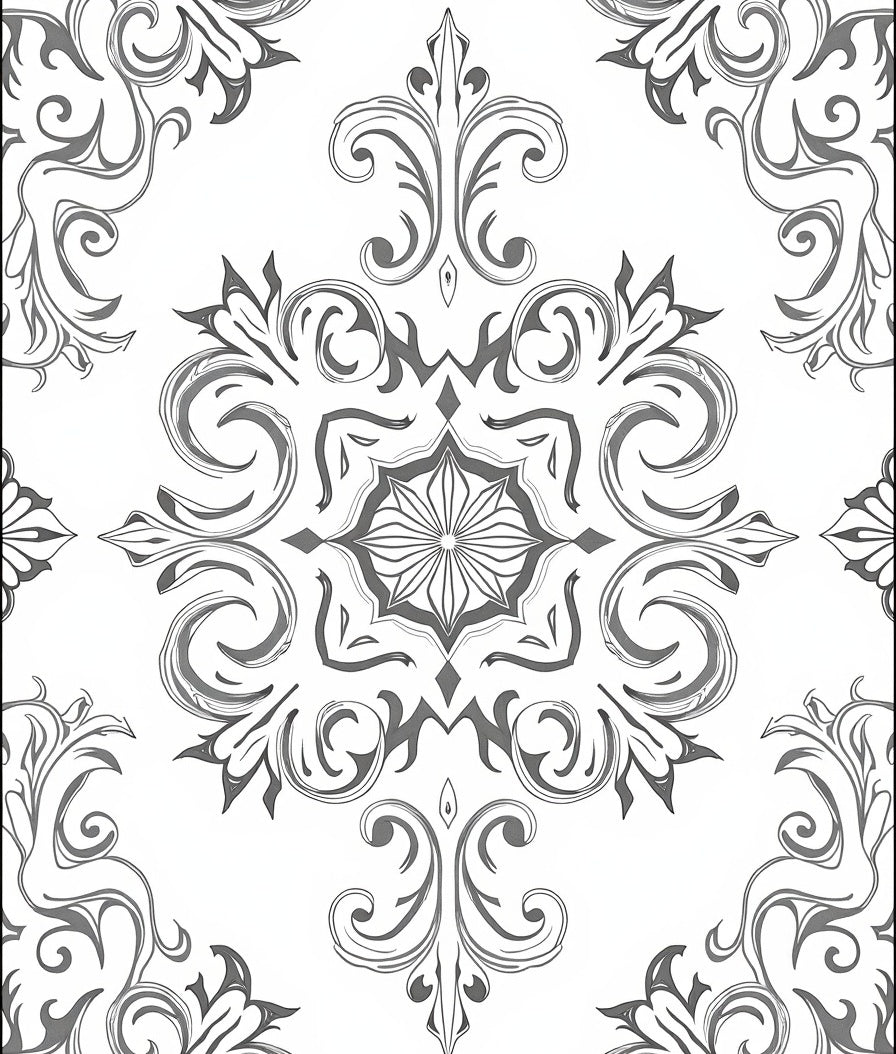 Ornate Gray Floral Scroll Medallion Rug