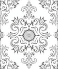 Ornate Gray Floral Scroll Medallion Rug