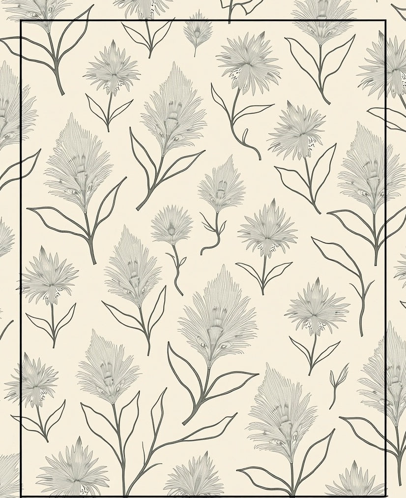 Neutral Cream Botanical Floral Rug