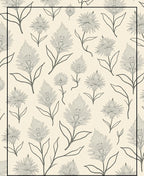 Neutral Cream Botanical Floral Rug