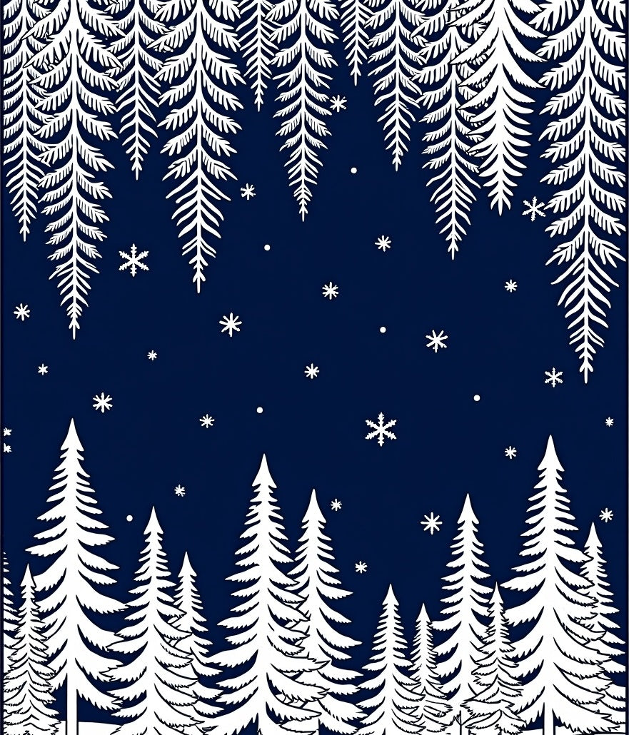Deep Blue Winter Forest Snowflake Scene Rug