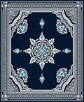 Navy Blue White Cyan Floral Medallion Rug